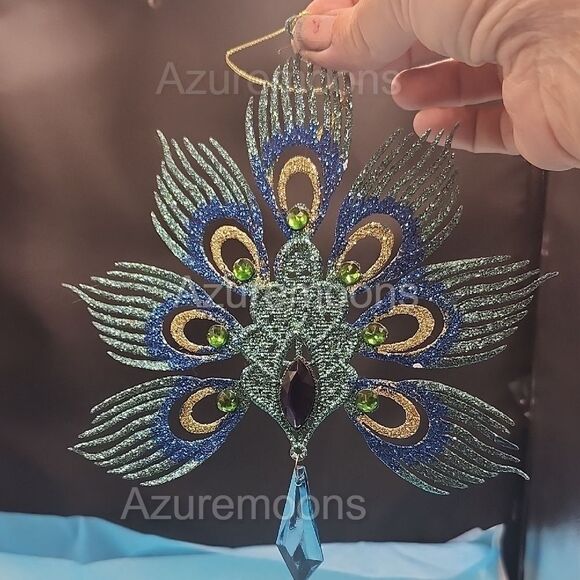 Blue and Green Peacock shelf sitter and ornament Decor Set - Picture 3 of 6